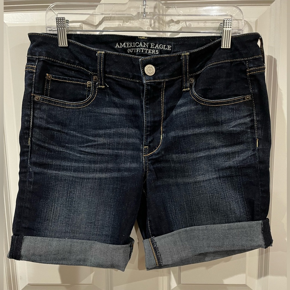 American Eagle Super Stretch Dark Blue Denim Shorts Size 14 - New Without Tags